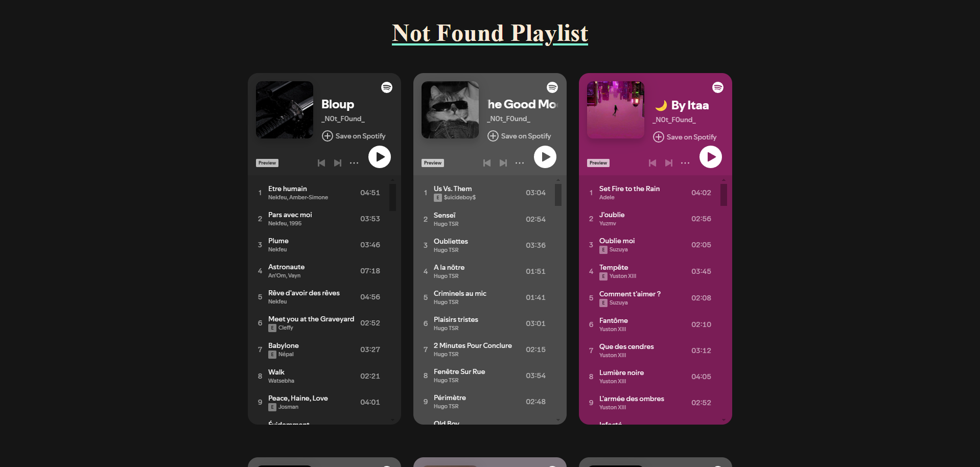 Site d'affichage de mes playlist